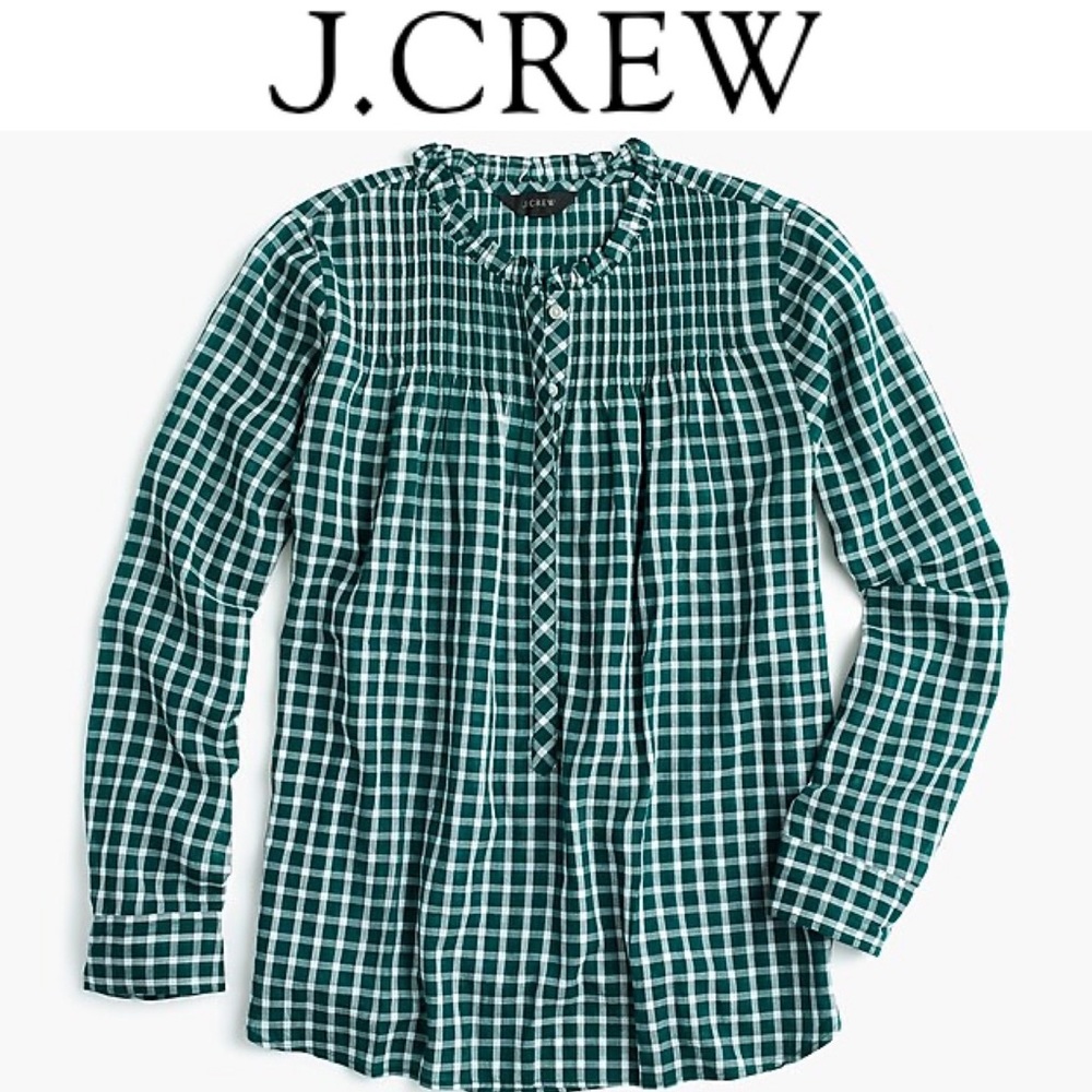 2 J.Crew Ruffle Popover Mini Windowpane G9864 NWT